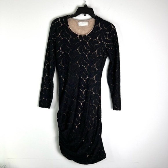 A.L.C. Black Lace Overlay Sheath Dress Womens Long Sleeve Fitted Size Small - Picture 2 of 10